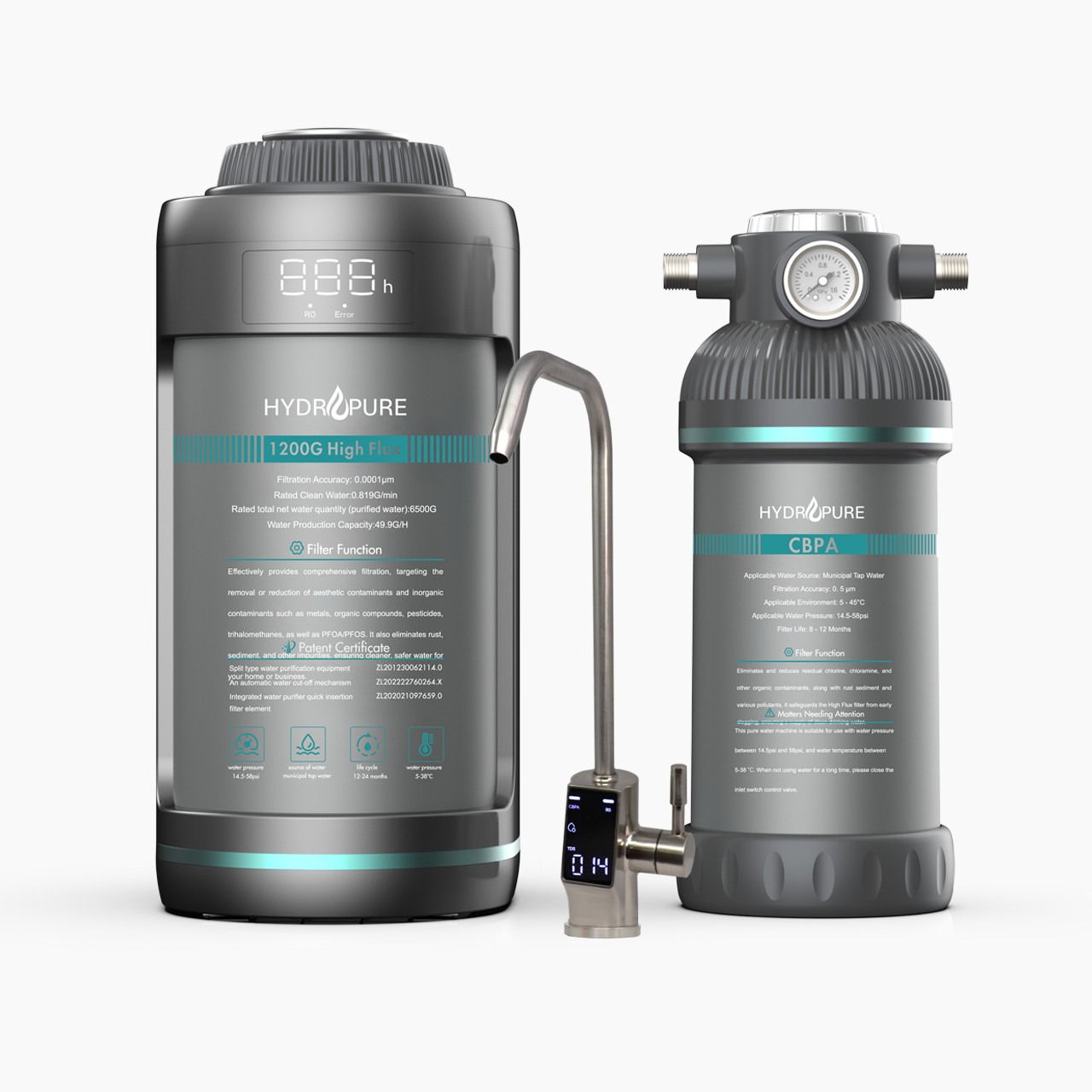 Two gray water filtration units labeled 